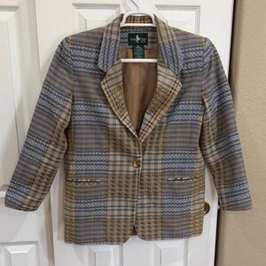 Vintage Hunt Club Petite Blue and Tan Plaid Blazer - Size 8P